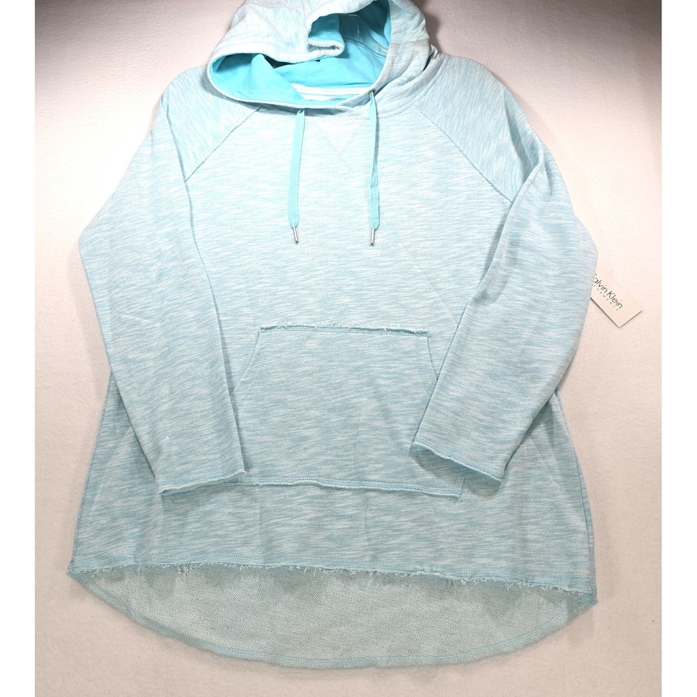 Calvin Klein Performance Womens 0X Blue Space Dye Hoodie Pullover PFSX3132 NEW